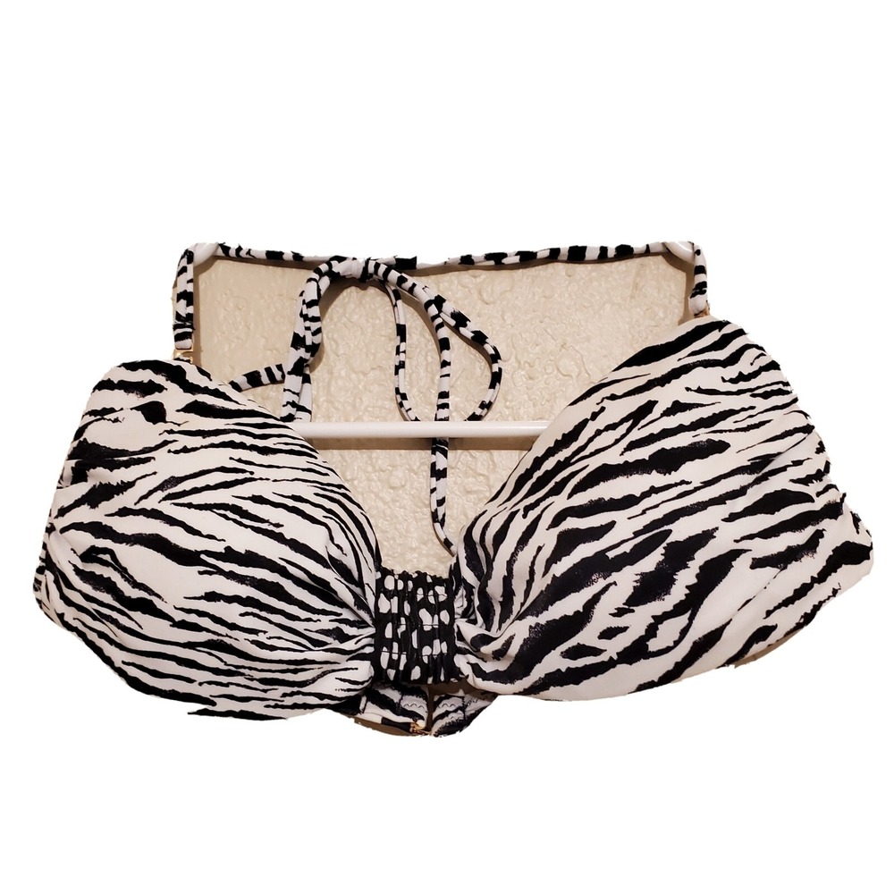 Victoria's Secret Womens Bikini Top Swim Small Zebra Black White Animal Print